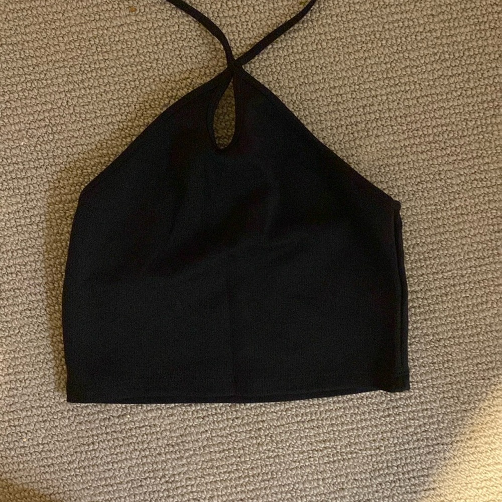 Zara cropped black Halter key hole top